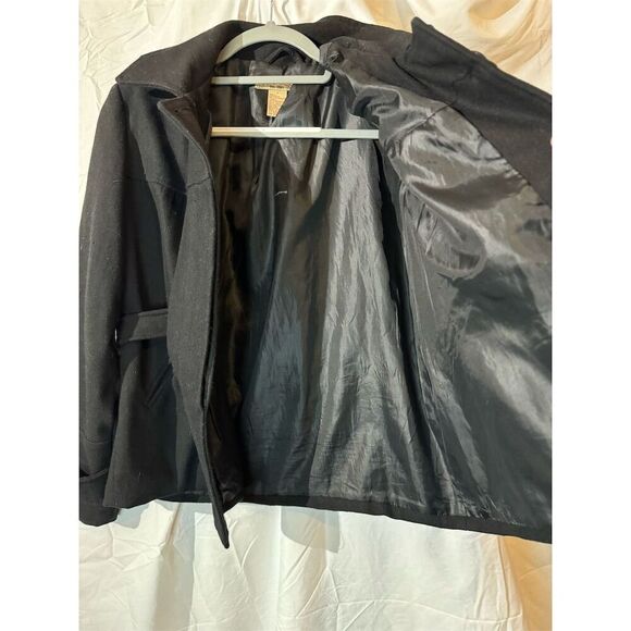 Paris Blues Y2K Black Pea Coat Size L Wool Blend Button Belted Removable Hood - Picture 6 of 9